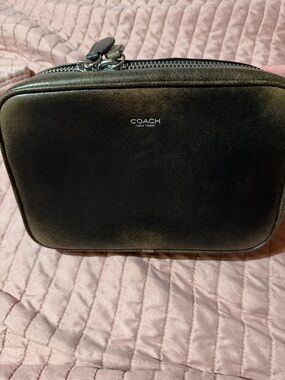 Coach Black Leather Toiletry Pouch with Silver Hardware